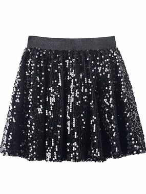 Black Sequin A-Line Skirt with Shimmer Waistband